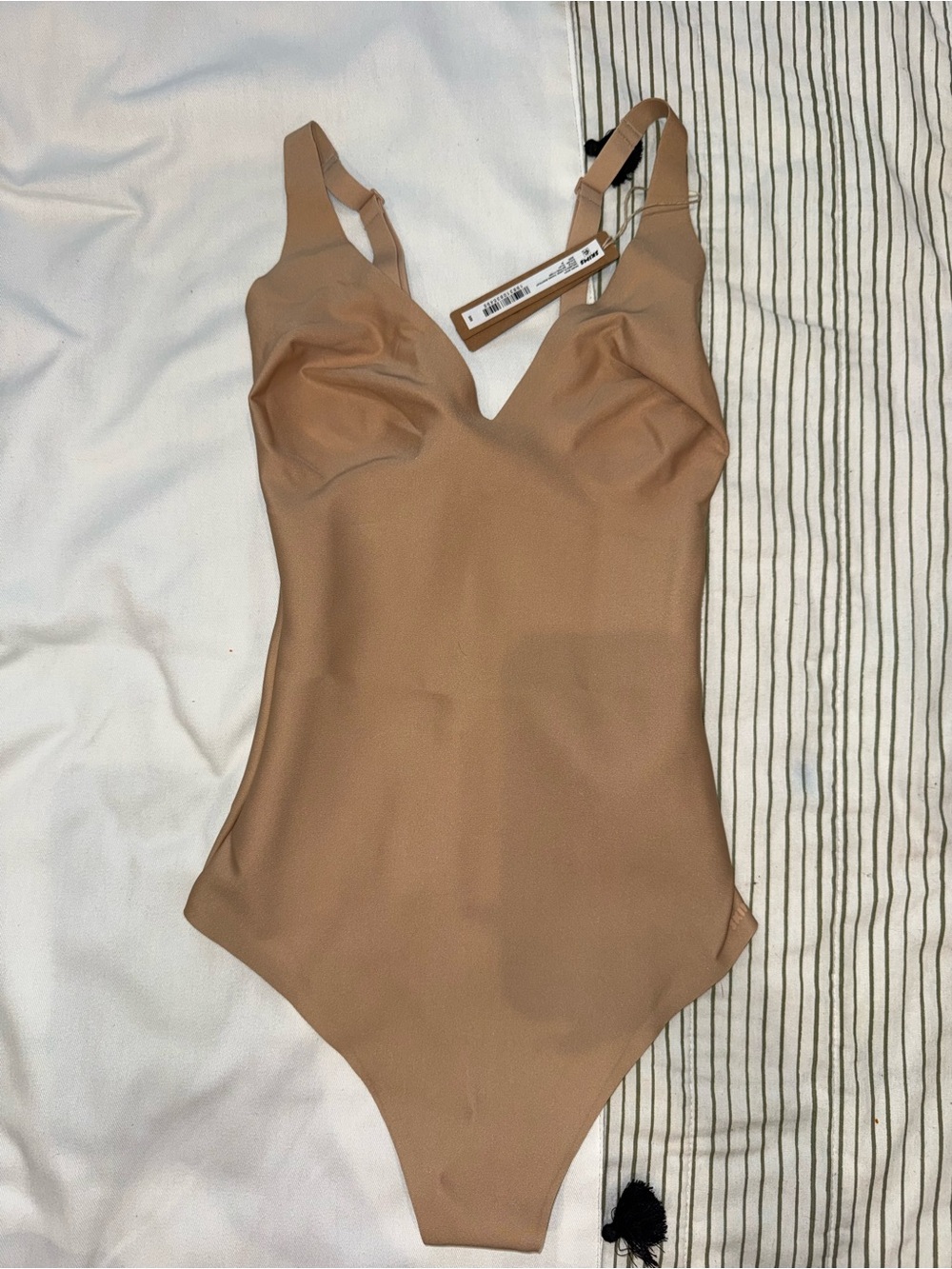 SKIMS Tan One-Piece Swimsuit with V-Neck
